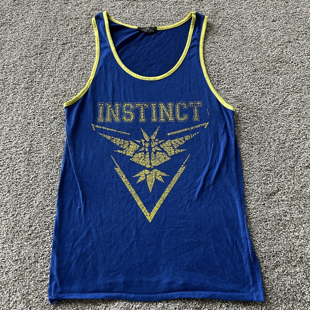 Vintage Pokemon Go Team Instinct Shirt Mens Medium Blue Tank Top Gamer Shelor